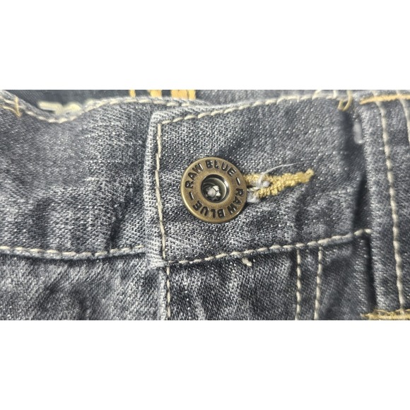 Vintage Raw Blue Jeans Mens Size 32x32 Black Denim Embroidered Timbs Y2k Baggy - Picture 8 of 10